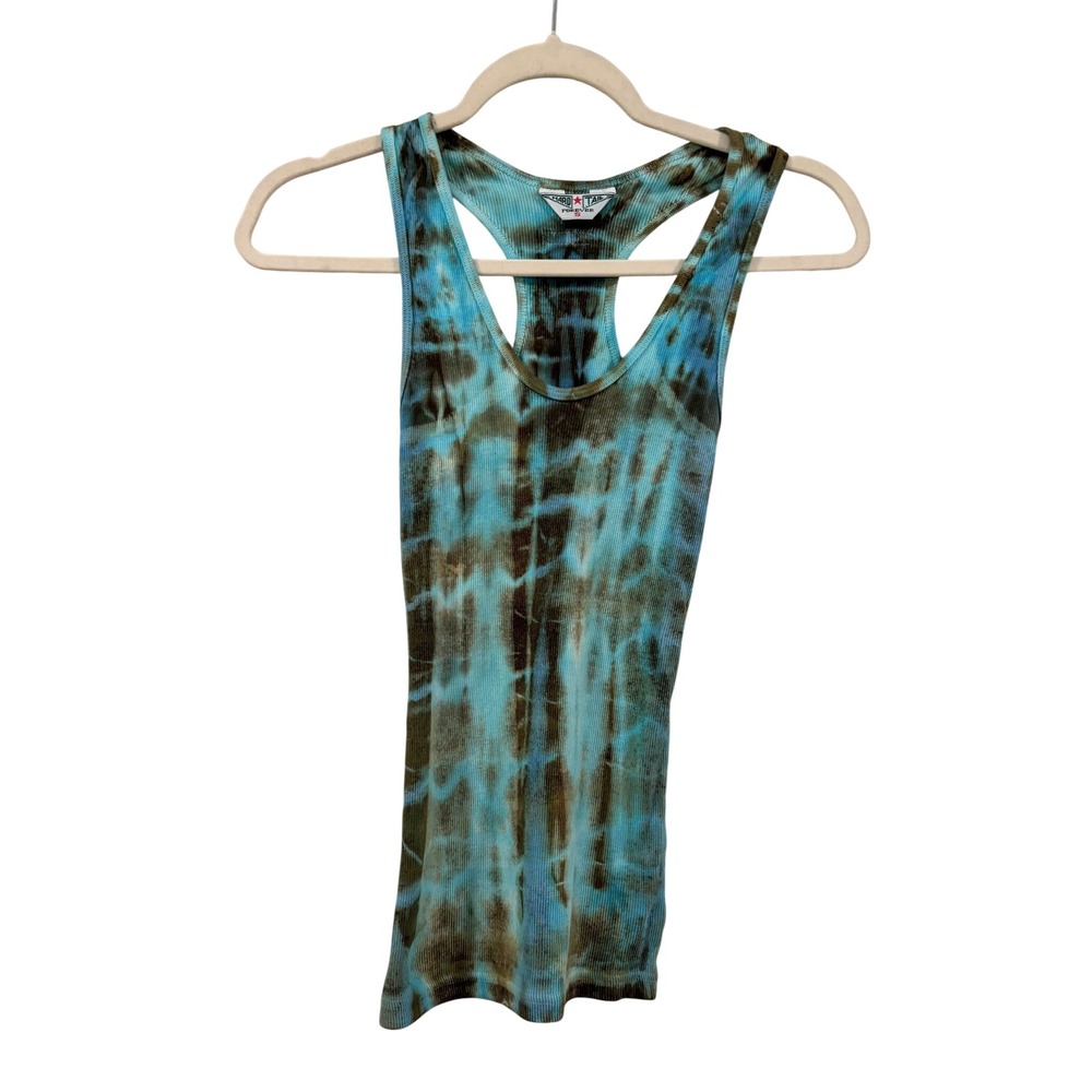 Vintage Hard Tail Forever Tie Dye Racerback Tank Top Small S Blue Brown Ribbed